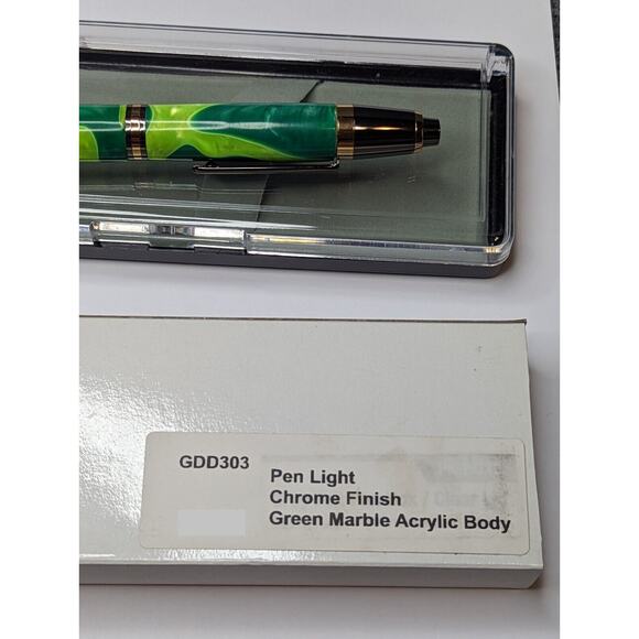 Pen Light Chrome Finish Green Marble Acrylic Body Hand Turned Pen Light - Picture 8 of 8